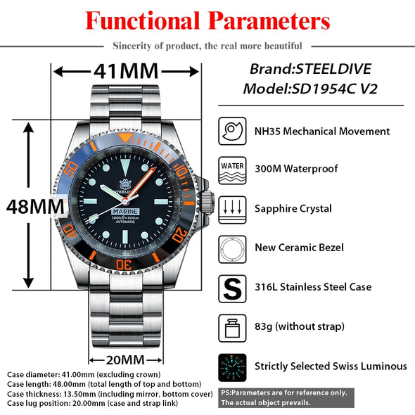 ★BigSale★Steeldive SD1954C Orange Sub Automatic Watch V2