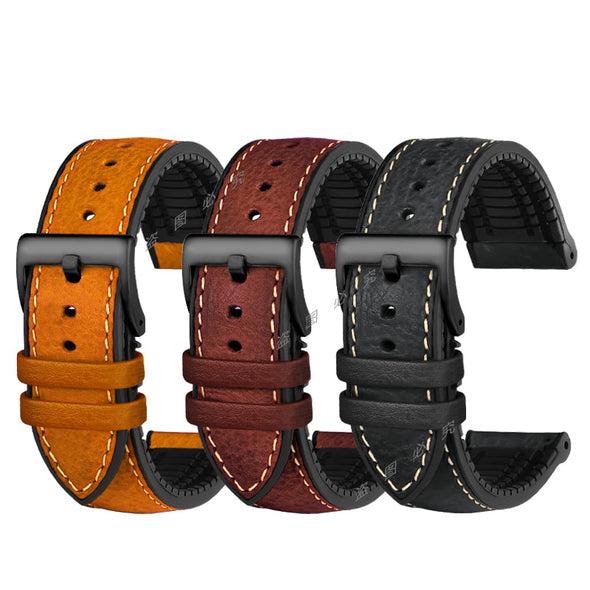 Italian Leather Fluorine Rubber Watch Bands