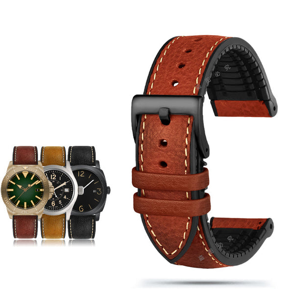 Italian Leather Fluorine Rubber Watch Bands