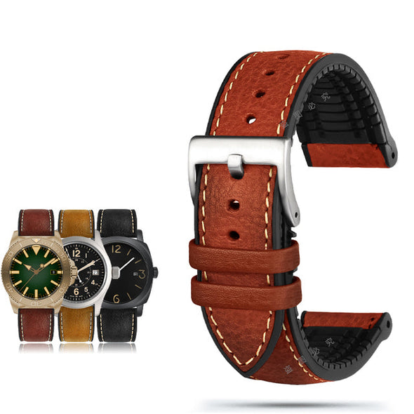 Italian Leather Fluorine Rubber Watch Bands