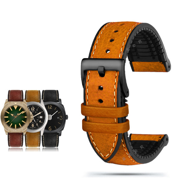 Italian Leather Fluorine Rubber Watch Bands