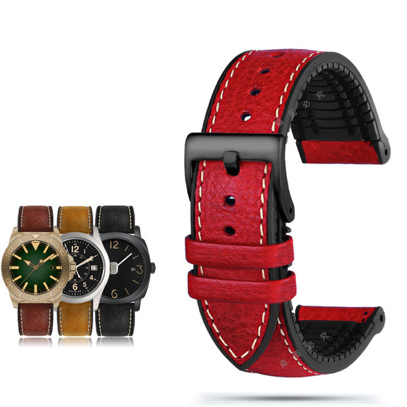 Italian Leather Fluorine Rubber Watch Bands